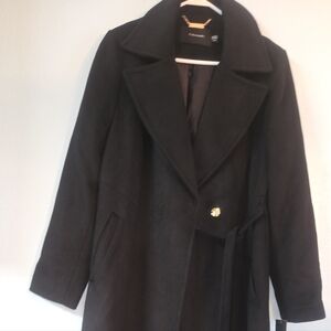 Tahari Elegant Black Trench Coat Size Medium Full length